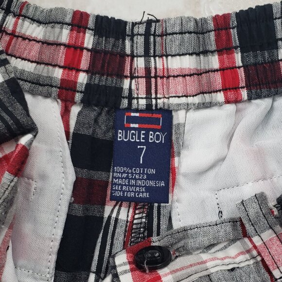 Bugle Boy Bermuda Checked Cargo Shorts Pockets Boys Size 7 Flat Front Golf Plaid - Picture 2 of 4